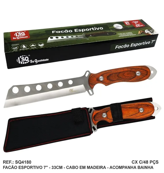 FACA ESPORTIVA MACHETE 7" ACO INOX C/ CABO MADEIRA - SQ
