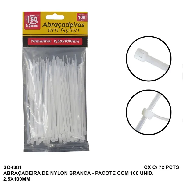 ABRAC NYLON BR 2.5MM X 100MM C/ 100 UN - SQ