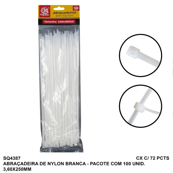 ABRAC NYLON BR 3.6MM X 250MM C/ 100 UN - SQ