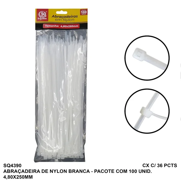 ABRAC NYLON BR 4.8MM X 250MM C/ 100 UN - SQ