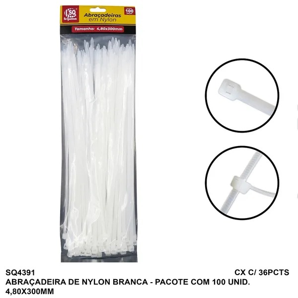 ABRAC NYLON BR 4.8MM X 300MM C/ 100 UN - SQ