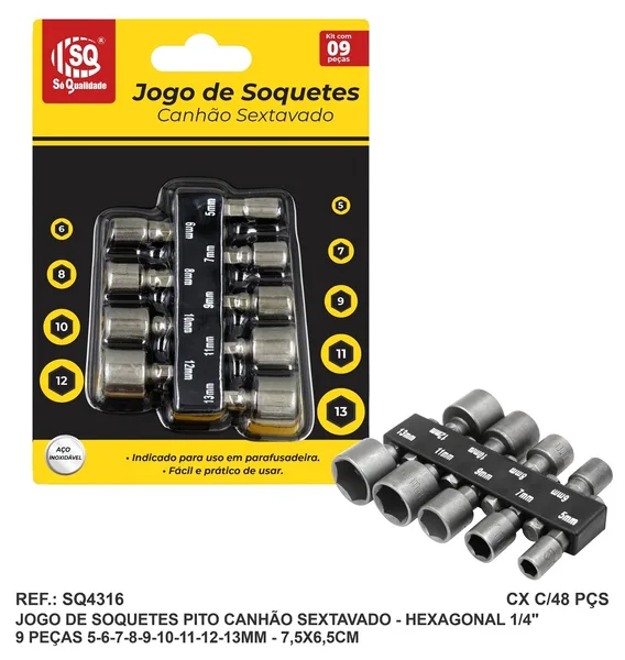 JG. SOQUETE PITO CANHÃO SEXTAVADO C/ 9 PC - SQ