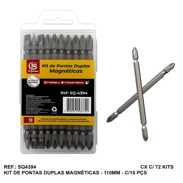 JG. BITS PONTAS DUPLAS MAGNETICAS FENDA/PHILIPS 110MM C/ 10 PC - SQ
