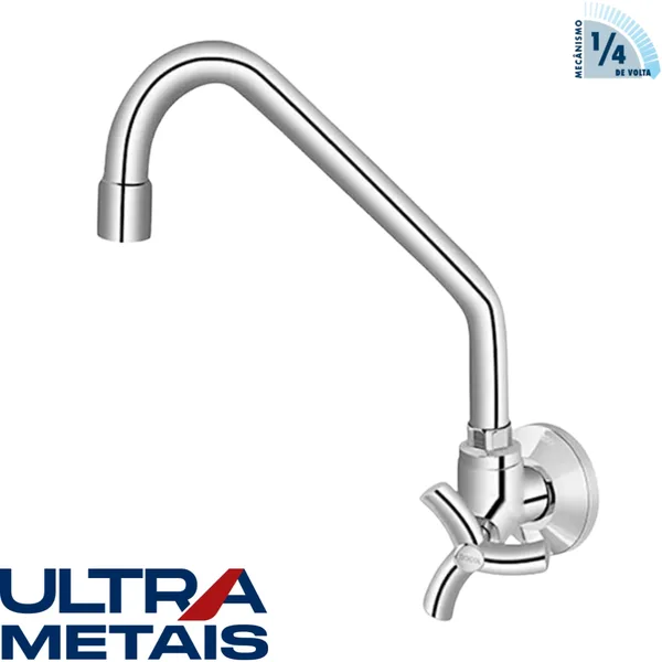 TORNEIRA METAL 1167 COZINHA PAREDE 5/8 BICA MOVEL VOL. DOCOL 1/4 V ABS - ULTRA METAIS