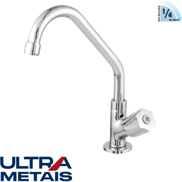 TORNEIRA METAL 1168 COZINHA BANCADA 5/8 BICA MOVEL C50 1/4 V - UTRA METAIS