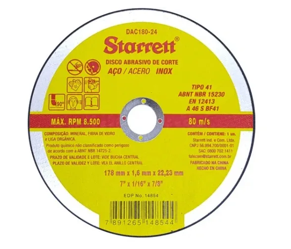 DISCO CORTE INOX 7" X 1/16 X 7/8 - STARRETT
