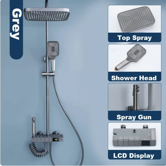 CHUVEIRO LUXO METAL CINZA GRATIFE - KIT COMPLETO