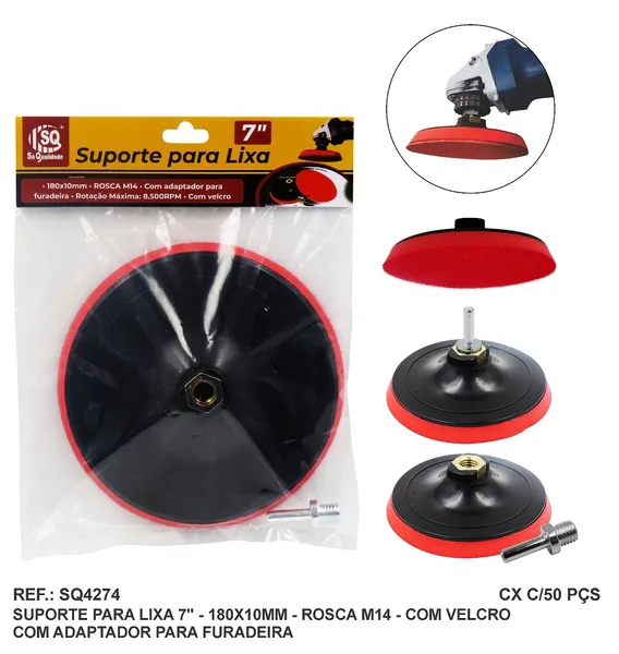 SUPORTE DE LIXA 180 X 10MM ROSCA M14 7" - SQ
