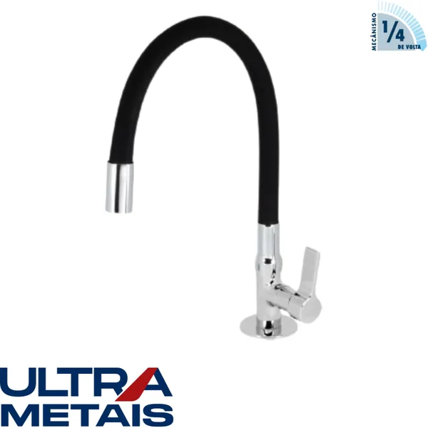 TORNEIRA FLEX PRETA COZ. BANCADA 3/4 C17 1/4 V - ULTRA METAIS