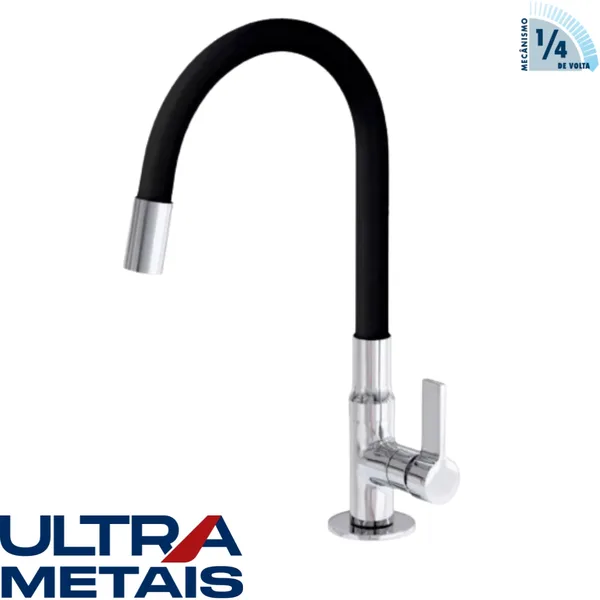 TORNEIRA FLEX PRETA COZ. BANCADA 3/4 C70 1/4 V - ULTRA METAIS