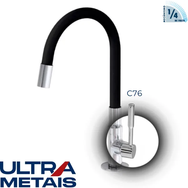 TORNEIRA FLEX PRETA COZ. BANCADA 3/4 C76 1/4 V - ULTRA METAIS