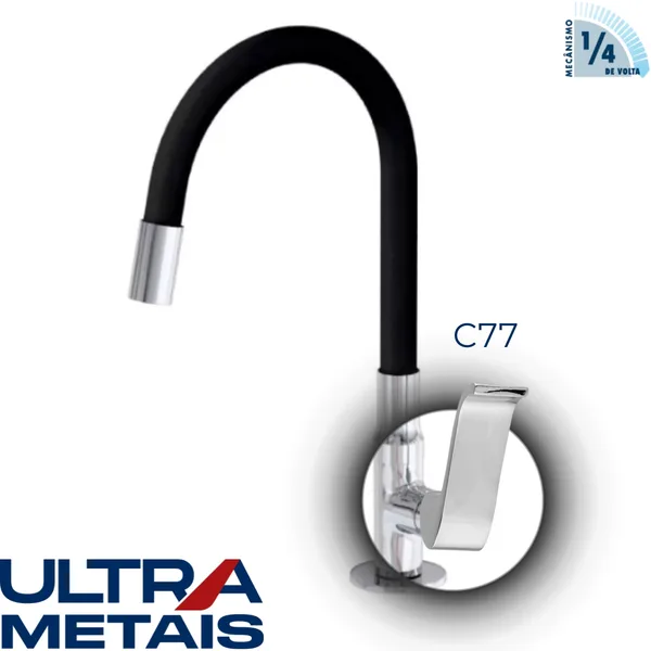 TORNEIRA FLEX PRETA COZ. BANCADA 3/4 C77 1/4 V - ULTRA METAIS