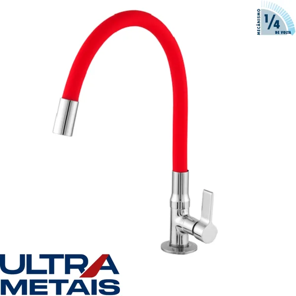 TORNEIRA FLEX VERMELHA COZ. BANCADA 3/4 C17 1/4 V - ULTRA METAIS