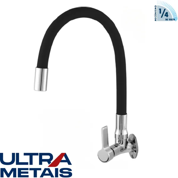 TORNEIRA FLEX PRETA COZ. PAREDE 3/4 C70 1/4 V - ULTRA METAIS
