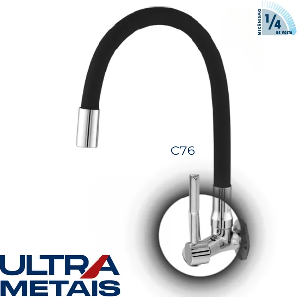 TORNEIRA FLEX PRETA COZ. PAREDE 3/4 C76 1/4 V - ULTRA METAIS