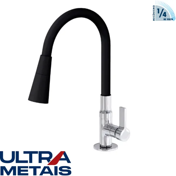 TORNEIRA FLEX CONE PRETA COZ. BANCADA 3/4 C70 1/4 V - ULTRA METAIS