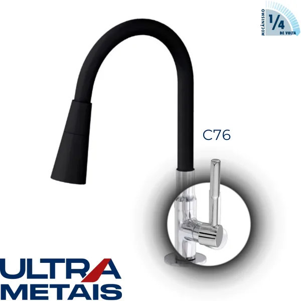 TORNEIRA FLEX CONE PRETA COZ. BANCADA 3/4 C76 1/4 V - ULTRA METAIS