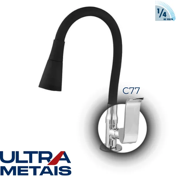 TORNEIRA FLEX CONE PRETA COZ. BANCADA 3/4 C77 1/4 V - ULTRA METAIS
