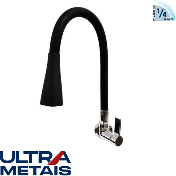 TORNEIRA FLEX CONE PRETA COZ. PAREDE 3/4 C70 1/4 V - ULTRA METAIS