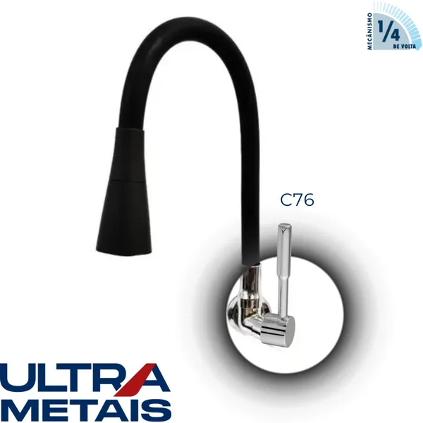 TORNEIRA FLEX CONE PRETA COZ. PAREDE 3/4 C76 1/4 V - ULTRA METAIS