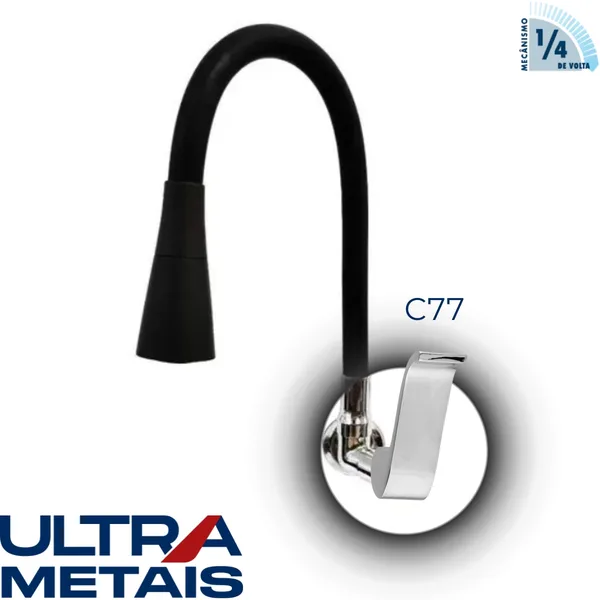 TORNEIRA FLEX CONE PRETA COZ. PAREDE 3/4 C77 1/4 V - ULTRA METAIS