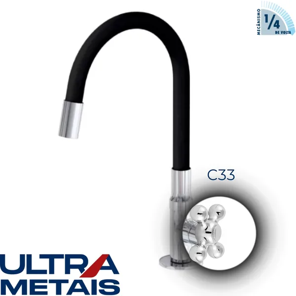 TORNEIRA FLEX PRETA COZ. BANCADA 3/4 C33 1/4 V - ULTRA METAIS