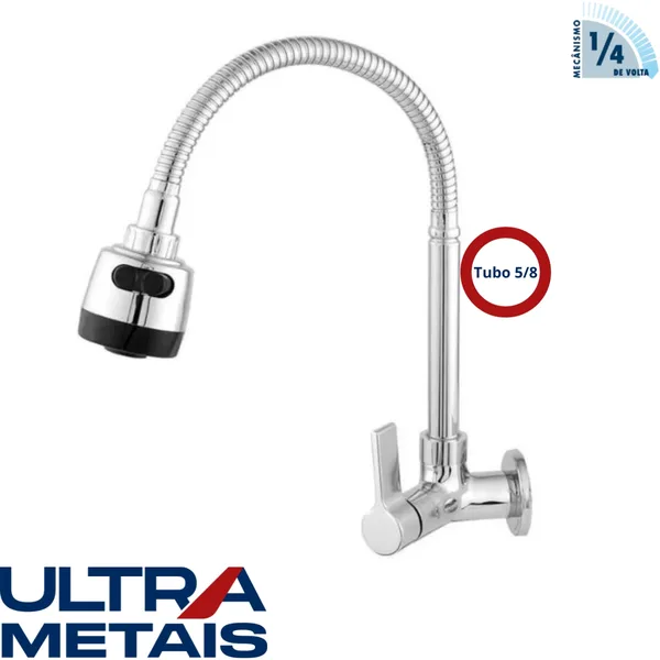 TORNEIRA GOURMET CROMADA COZ. PAREDE 5/8 C17 1/4 V - ULTRA METAIS
