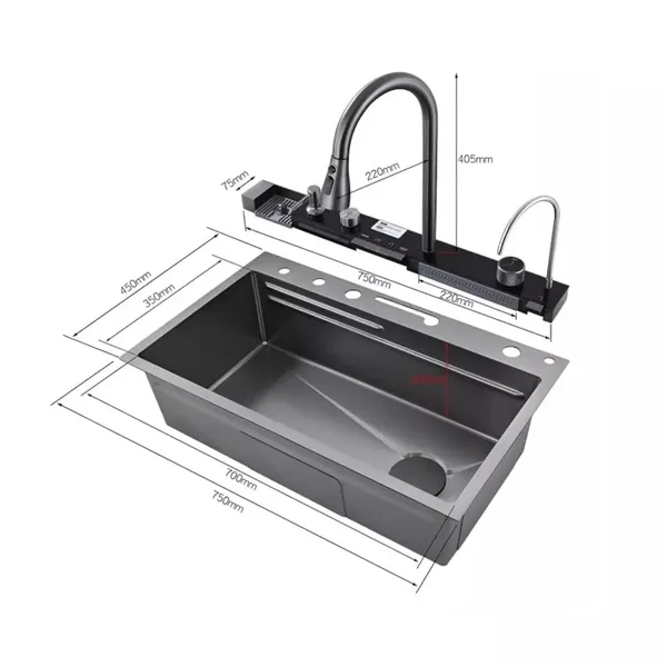 CUBA GOURMET COZINHA DUPLA ACO INOX 304 GRAFITE LUXO C/ 2 TORNEIRAS E DISPLAY DIGITAL