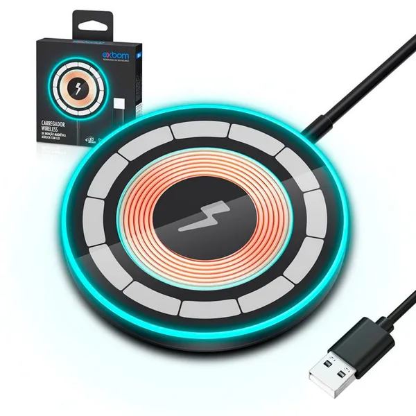 CARREGADOR LED MEGSAFE QI SMARTPHONE IPHONE - EXBOM