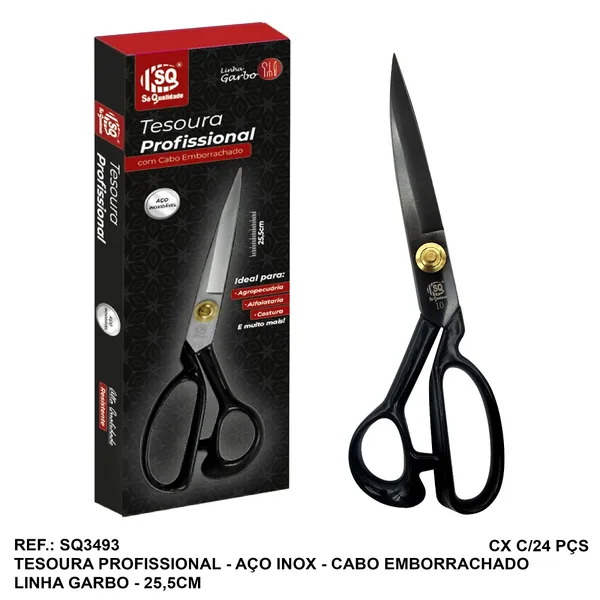 TESOURA USO GERAL ACO INOX C/ CABO EMBORRACHADO PROFISSIONAL 10" - SQ