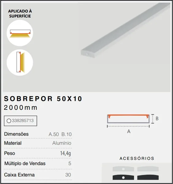 PERFIL SOBREPOR RISQUE 50X10MM BRANCO FOSCO C/ 2M