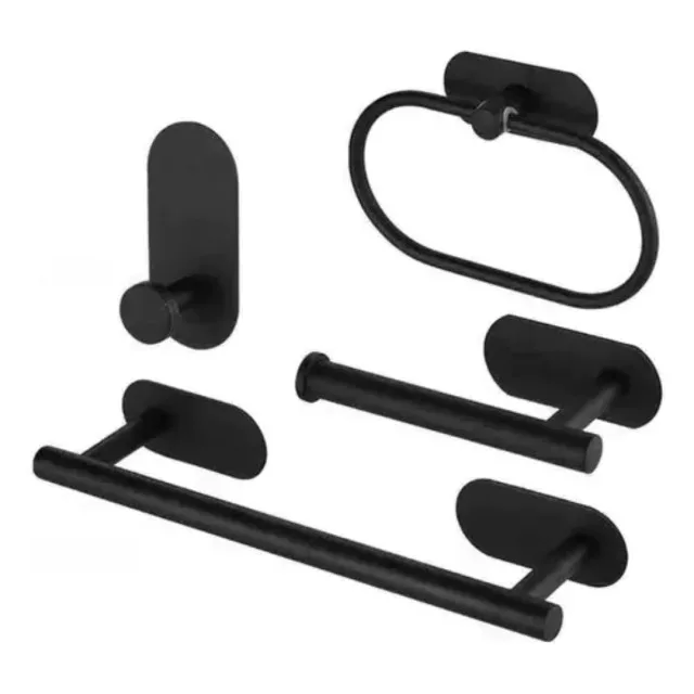 KIT SANITARIO PORTA TOALHA PRETO OD-602 C/ 4 PC -