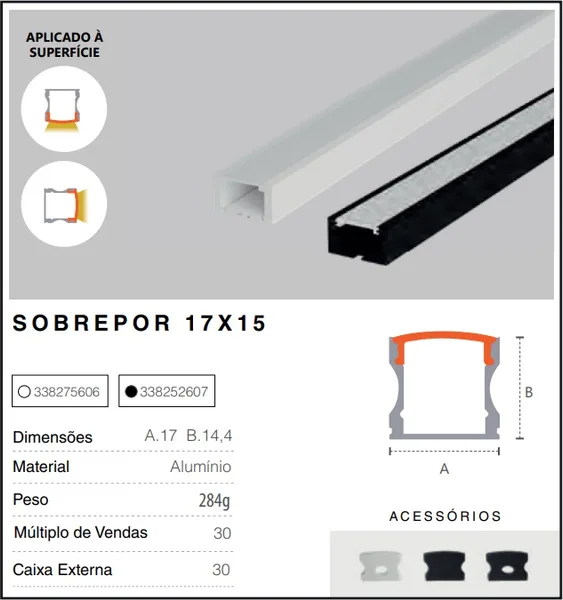 PERFIL SOBREPOR RISQUE 17X15MM BRANCO FOSCO C/ 3M