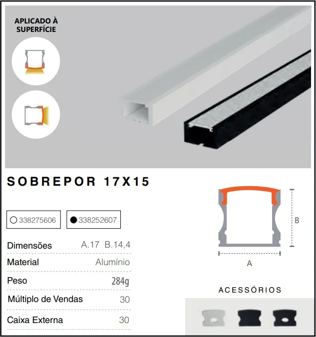 PERFIL SOBREPOR RISQUE 17X15MM PRETO FOSCO C/ 3M