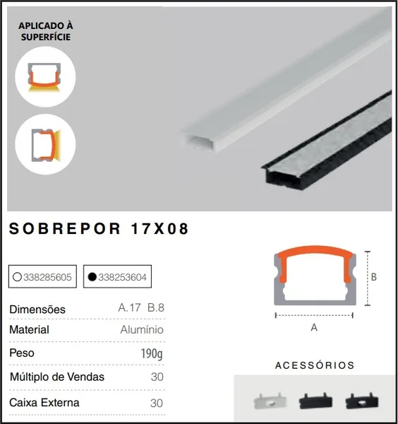PERFIL SOBREPOR RISQUE 17X08MM BRANCO FOSCO C/ 3M
