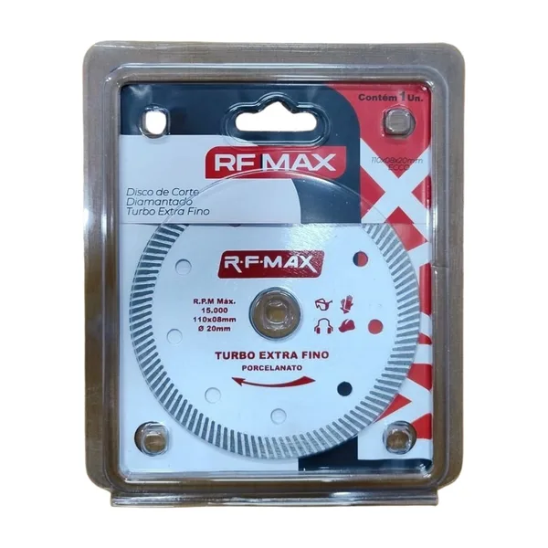 DISCO DIAMANTADO EXTRA FINO TURBO 4.1/2" 1.2MM 110X08X20MM - RF MAX