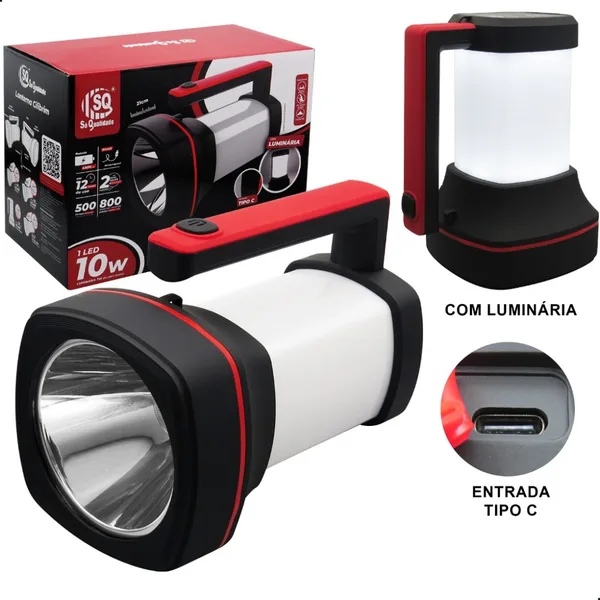 LANTERNA LED RECARREGAVEL 1 LED 10W FUNÇAO LUMINARIA - SQ