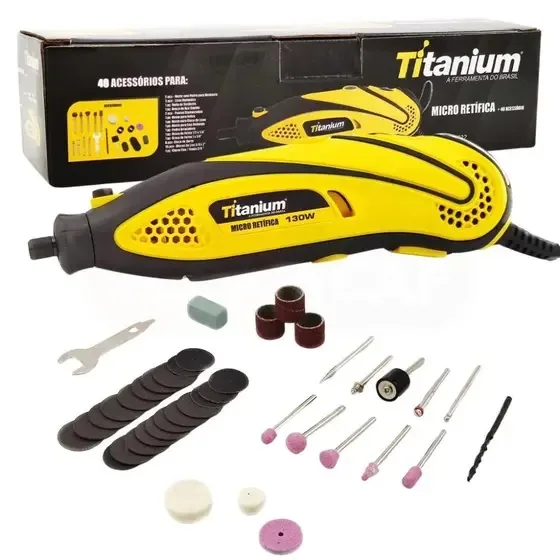 KIT MICRO RETIFICA FERRAMENTA ROTATIVA 130W 220V C/ 40 PC - TITANIUM