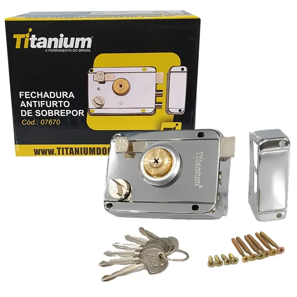 FECHADURA ANTI FURTO SOBREPOR C/ TRAVA CHAVE TETRA CROMADA - TITANIUM