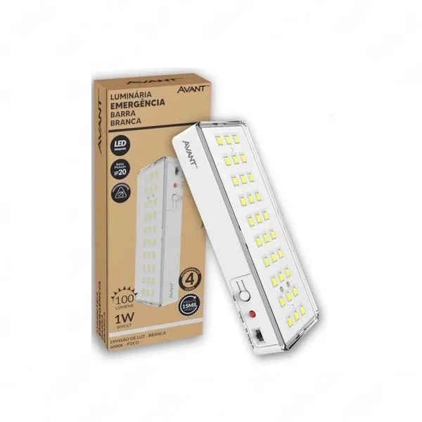 LUMINARIA EMERGENCIA BRANCA 30 LEDS BARRA 1W 6000K 100 LUMENS - AVANT