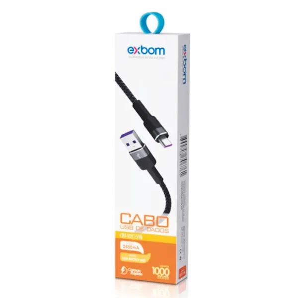 CABO DE DADOS MICRO USB // V8 2.4A TURBO C/ 1M - EXBOM