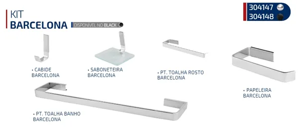 KIT BANHEIRO BARCELONA CROMADO - ULTRA METAIS