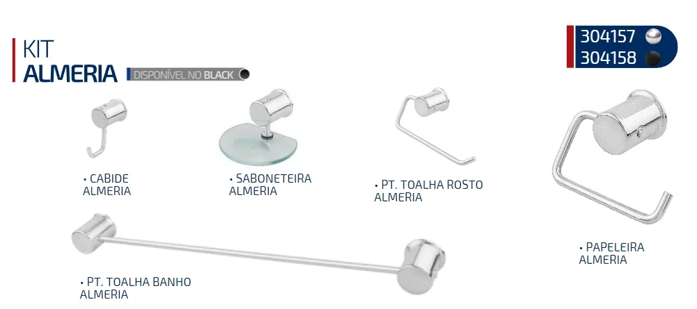 KIT BANHEIRO LUXO ALMERIA CROMADO C/ 5 PC - ULTRA METAIS