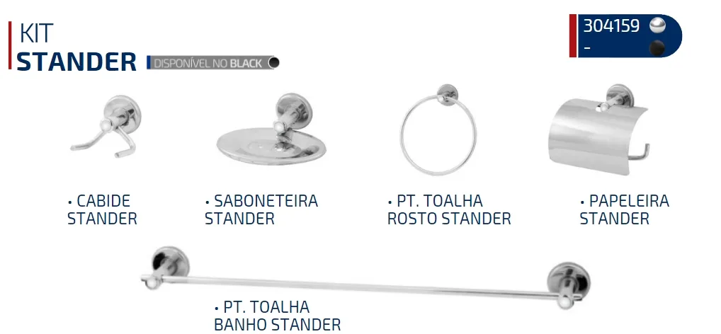 KIT BANHEIRO STANDER CROMADO C/ 5 PC - ULTRA METAIS
