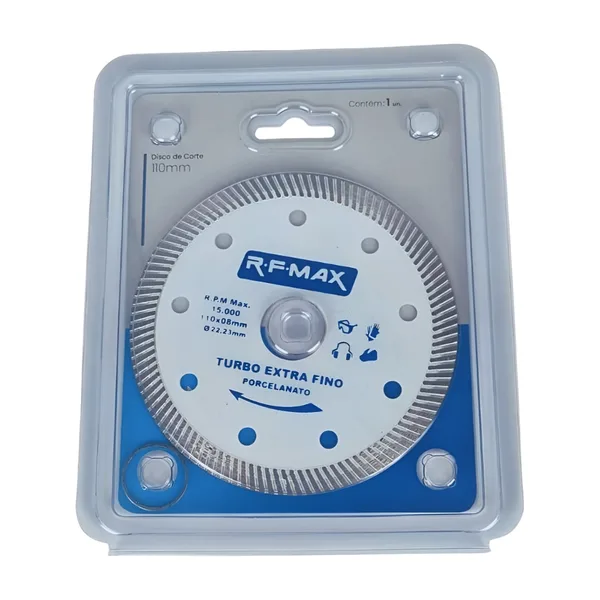 DISCO DIAMANTADO EXTRA FINO TURBO 1.2MM 110X08X22,23MM BRANCO - RF MAX