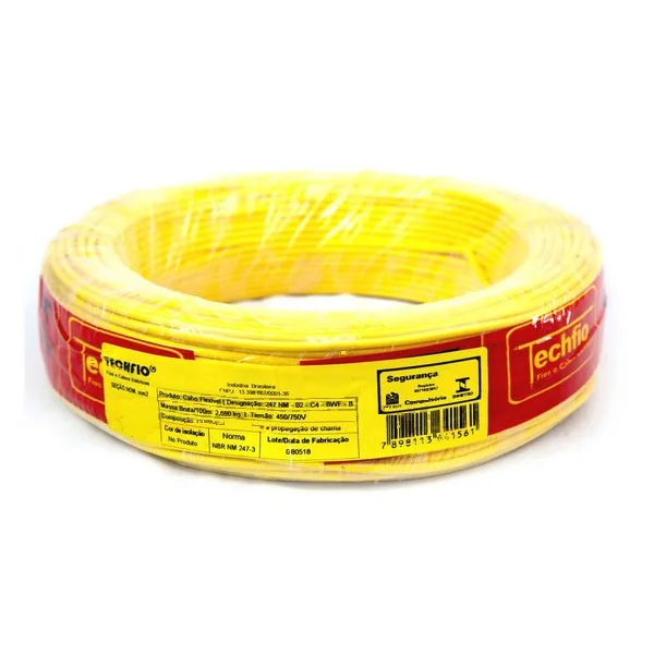 CABO FLEXIVEL ROLO C/ 100M 1,50MM AMARELO - TECHFIO