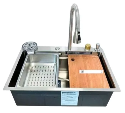 CUBA GOURMET COZINHA SIMPLES ACO INOX 201 C/ CASCATA 750X450X 220MM CUB018