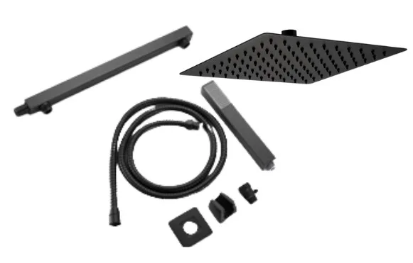 KIT CHUVEIRO COMPLETO C/ GATILHO E DESVIADOR 20X20CM - PRETO