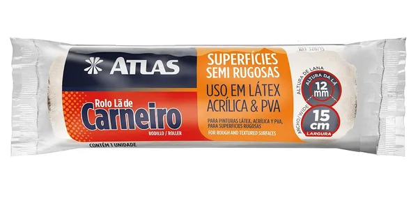 ROLO LA CARNEIRO NATURAL 15CM S/ CABO - PINCEIS ATLAS
