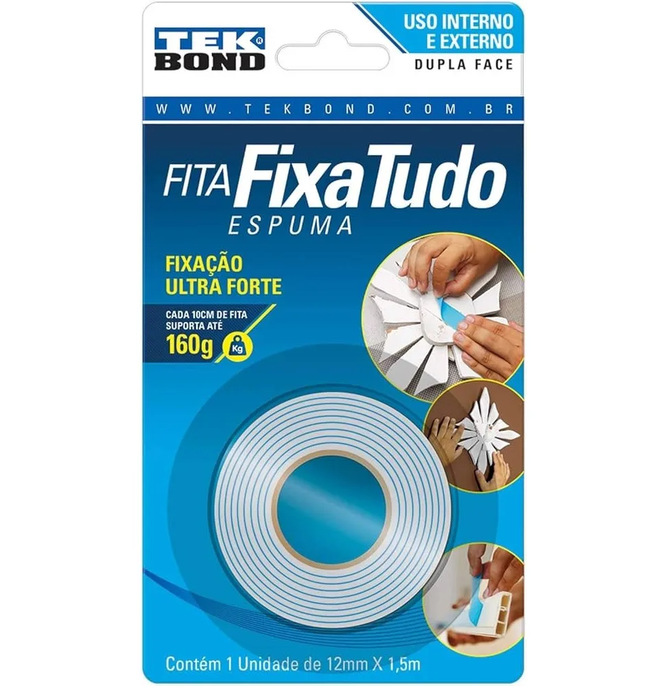 FITA DUPLA FACE ESPUMA 12MM X 1,50M - TEKBOND